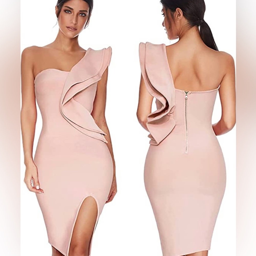 WOMEN’S one shoulder ruffle Bandage dress
